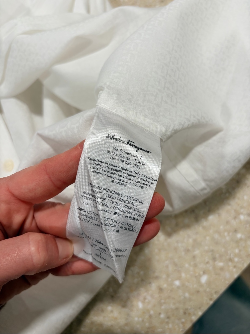 Salvatore Ferragamo white on white micro print button down - Size L - Picture 12 of 13